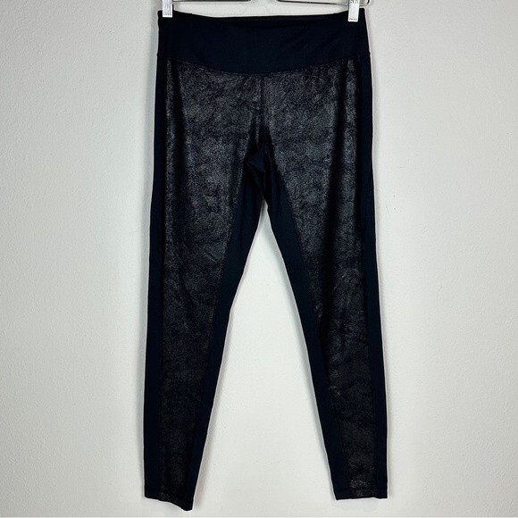 Zella Black Silver Lace Graphic Leggings M - Picture 1 of 7